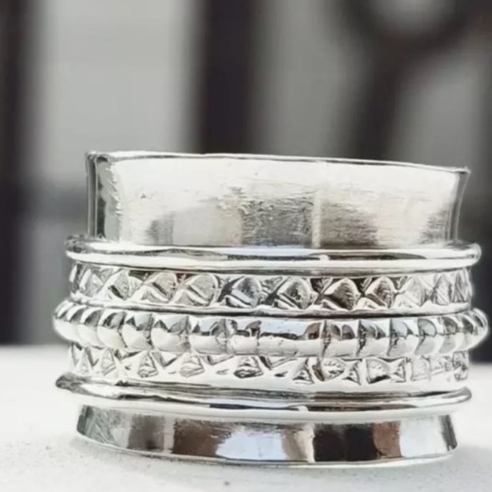 Solid 925 Sterling Silver Spinner Meditation WideRing Size 11 one in 11 1/2